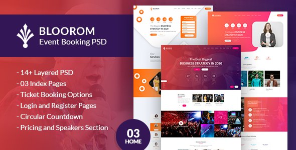 Bloorom event booking PSD template