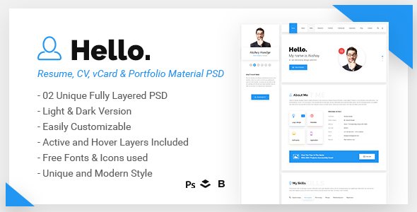 Hello – Resume Google Material PSD Template