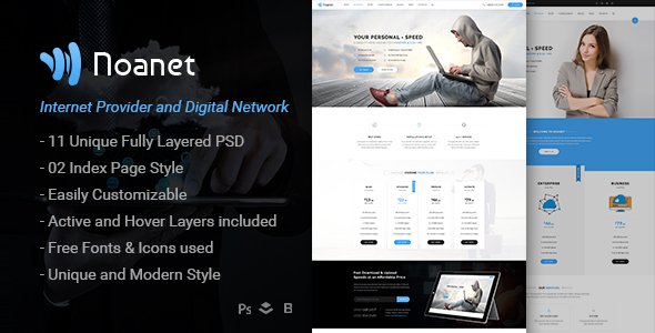 Noanet | Internet Provider and Digital Network PSD Template